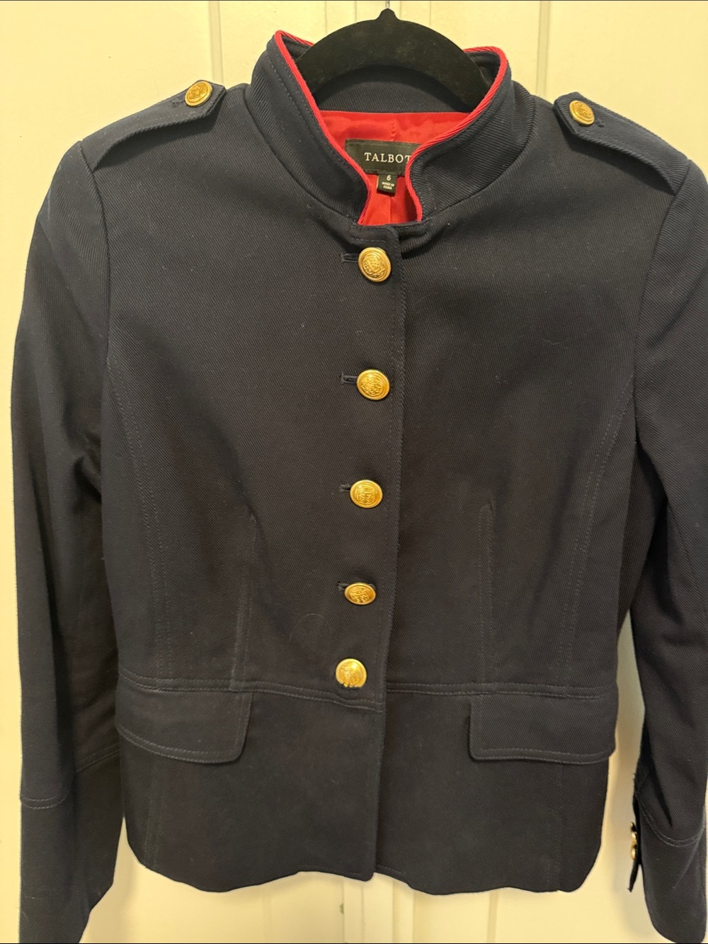 Talbots Navy Jacket with Red Trim and Gold Buttons